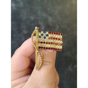 Rafaelian American Flag Rhinestone Brooch Vintage Costume Jewelry